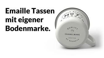 Emaille Tasse mit eingener Bodenmarke bedrucken