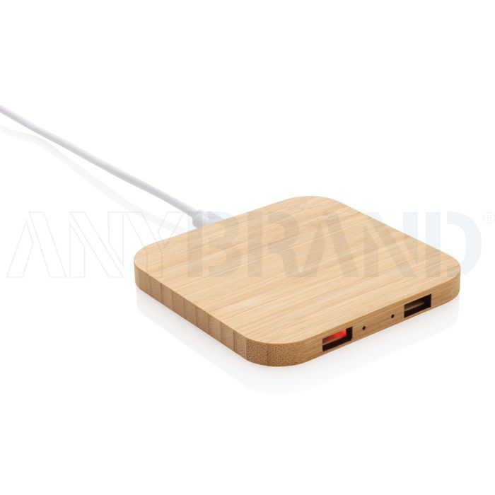 10W Wireless-Charger mit USB aus Bambus bedrucken