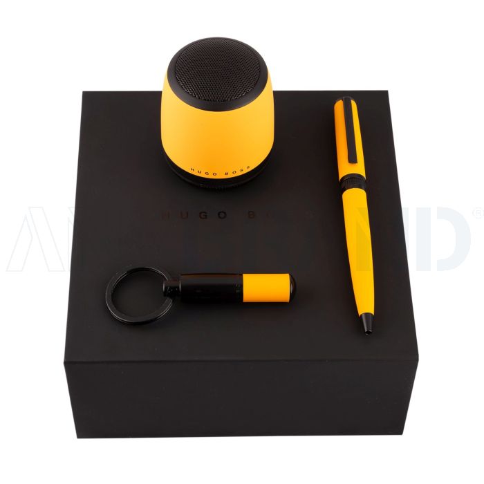 HUGO BOSS Set Gear Matrix Yellow (kugelschreiber, schlüsselring & speaker) bedrucken