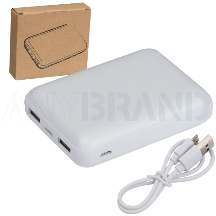 Powerbank 10.000 mAh weiss mit Logo bedrucken | ANYBRAND