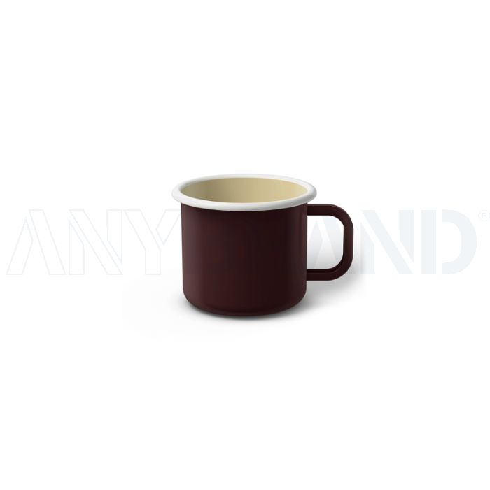 Emaille Tasse 5 cm dunkelbraun, weißer Rand, Innenfarbe beige, (Espressotasse) bedrucken