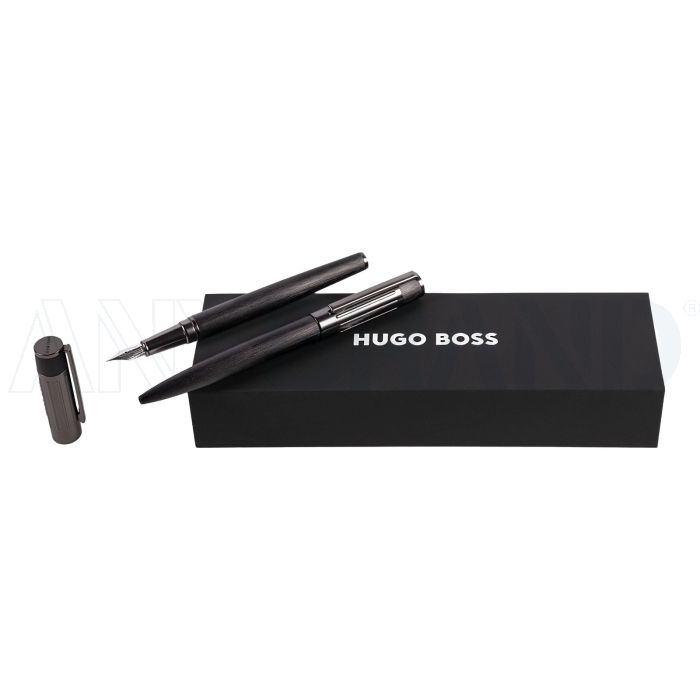 HUGO BOSS Set Gear Ribs Black (kugelschreiber & füllfederhalter) bedrucken
