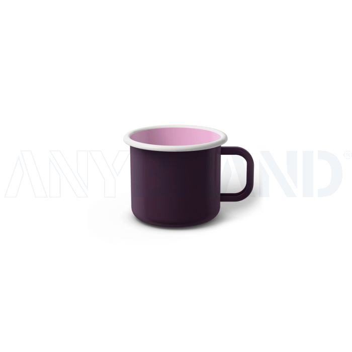 Emaille Tasse 5 cm dunkelviolett, weißer Rand, Innenfarbe pink, (Espressotasse) bedrucken