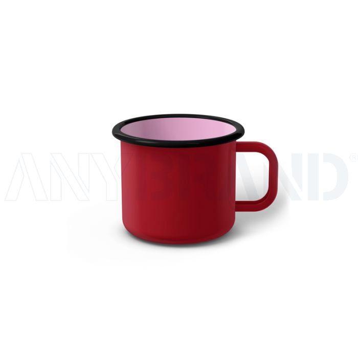 Emaille Tasse 6 cm dunkelrot, schwarzer Rand, Innenfarbe pink, (Kaffeetasse) bedrucken