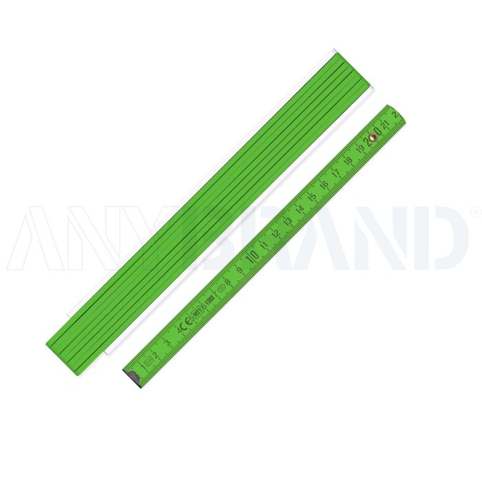 Zollstock AB420 aus Holz 2m weiß mit Anfangsgliedern in grün bedrucken