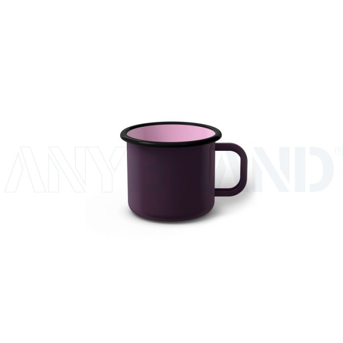 Emaille Tasse 5 cm dunkelviolett, schwarzer Rand, Innenfarbe pink, (Espressotasse) bedrucken