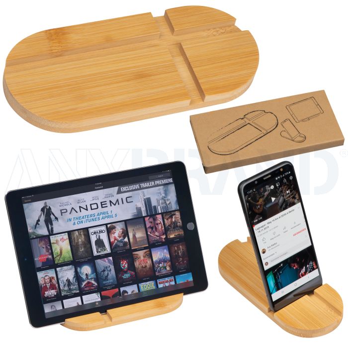 Tablet- und Smartphonehalter aus Bambus bedrucken