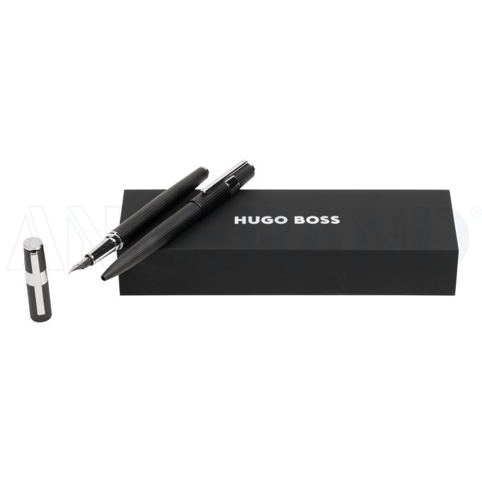 HUGO BOSS Set Gear Pinstripe Black / Chrome (kugelschreiber & füllfederhalter) bedrucken