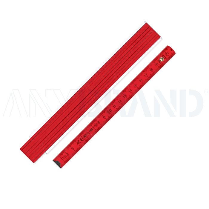 Zollstock AB410 aus Holz 2m rot mit Anfangsgliedern in weiß bedrucken