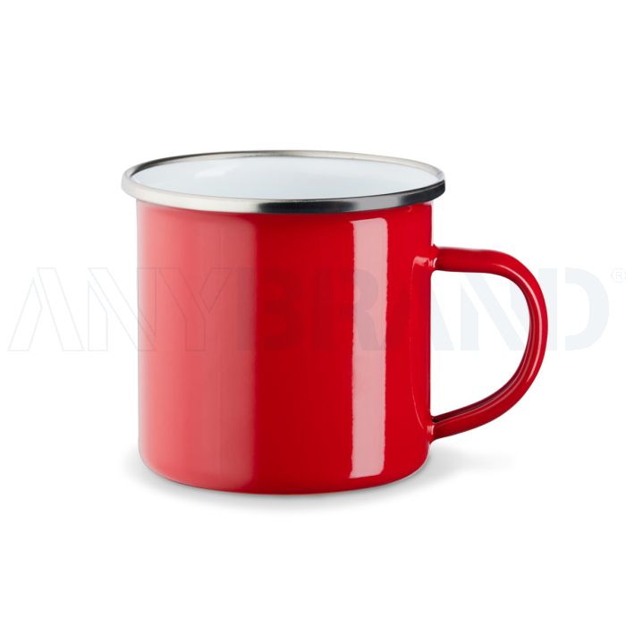 Emaille Tasse Fred 8 cm rot mit Stahlring bedrucken