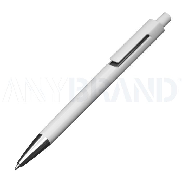 Weißer Kugelschreiber mit farbigen Applikationen bedrucken