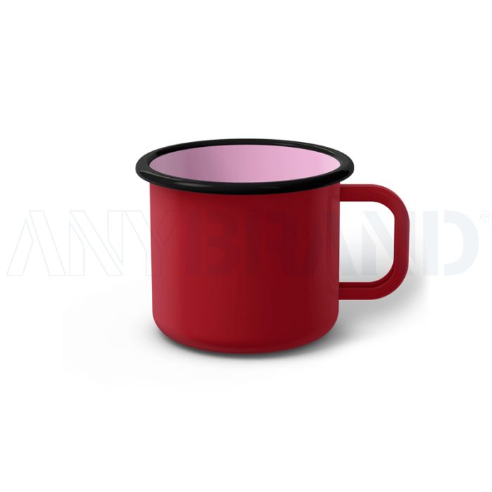 Emaille Tasse 7 cm dunkelrot, schwarzer Rand, Innenfarbe pink, (Cappuccinotasse) bedrucken