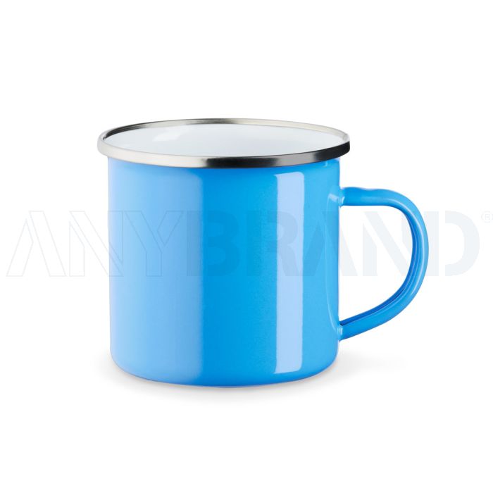 Emaille Tasse Fred 8 cm hellblau mit Stahlring bedrucken