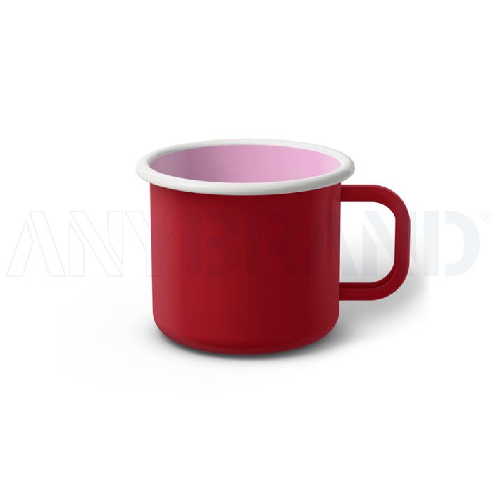 Emaille Tasse 7 cm dunkelrot, weißer Rand, Innenfarbe pink, (Cappuccinotasse) bedrucken
