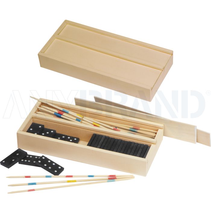 Holzbox mit Mikado und Domino bedrucken