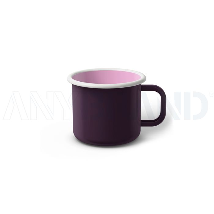 Emaille Tasse 6 cm dunkelviolett, weißer Rand, Innenfarbe pink, (Kaffeetasse) bedrucken