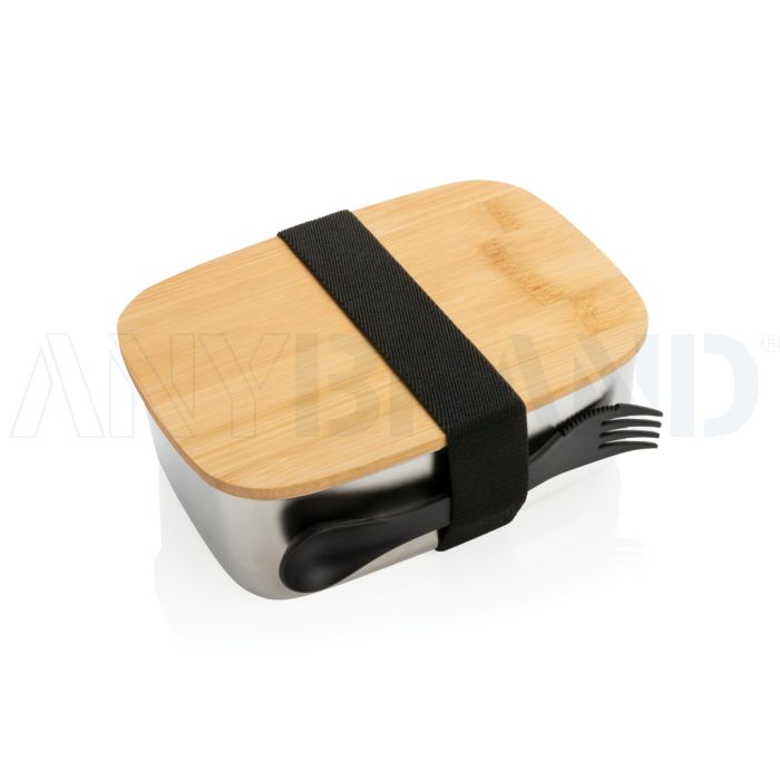 Stainless Steel Lunchbox mit Bambus-Deckel und Göffel bedrucken