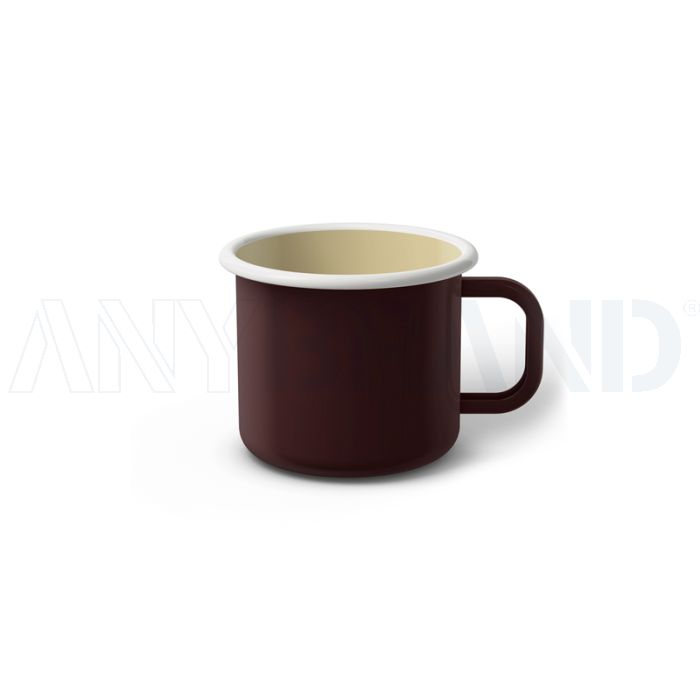 Emaille Tasse 6 cm dunkelbraun, weißer Rand, Innenfarbe beige, (Kaffeetasse) bedrucken