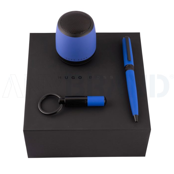 HUGO BOSS Set Gear Matrix Blue (kugelschreiber, schlüsselring & speaker) bedrucken