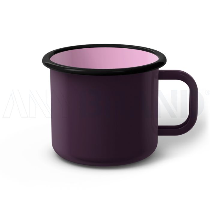 Emaille Tasse 9 cm dunkelviolett, schwarzer Rand, Innenfarbe pink, (Jumbotasse) bedrucken