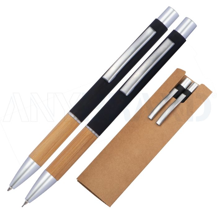 Schreibset Kugelschreiber und Bleistit mit Griffzone aus Bambus bedrucken