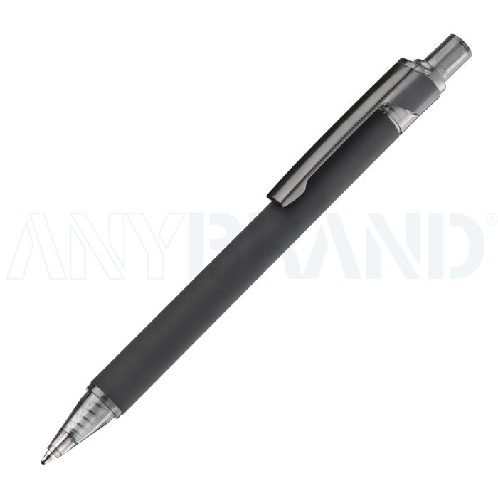 Gummierter Kugelschreiber mit schwarzem Clip bedrucken
