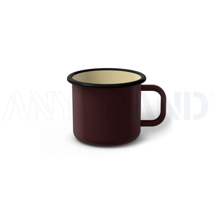 Emaille Tasse 6 cm dunkelbraun, schwarzer Rand, Innenfarbe beige, (Kaffeetasse) bedrucken