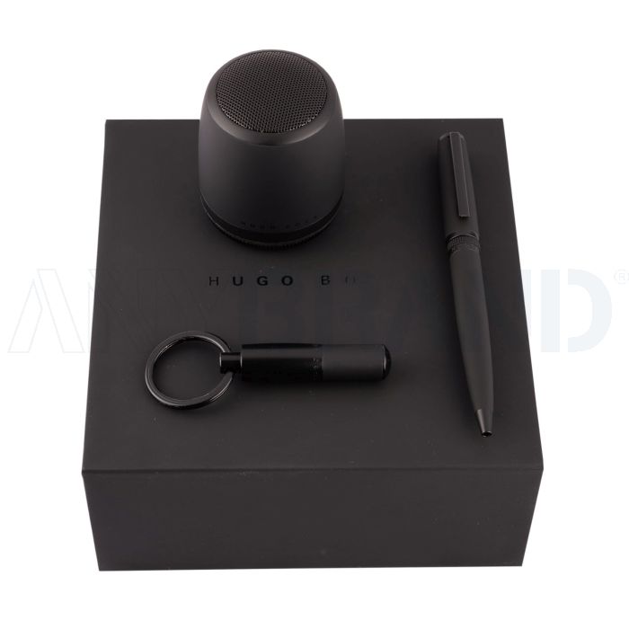 HUGO BOSS Set Gear Matrix Black (kugelschreiber, schlüsselring & speaker) bedrucken