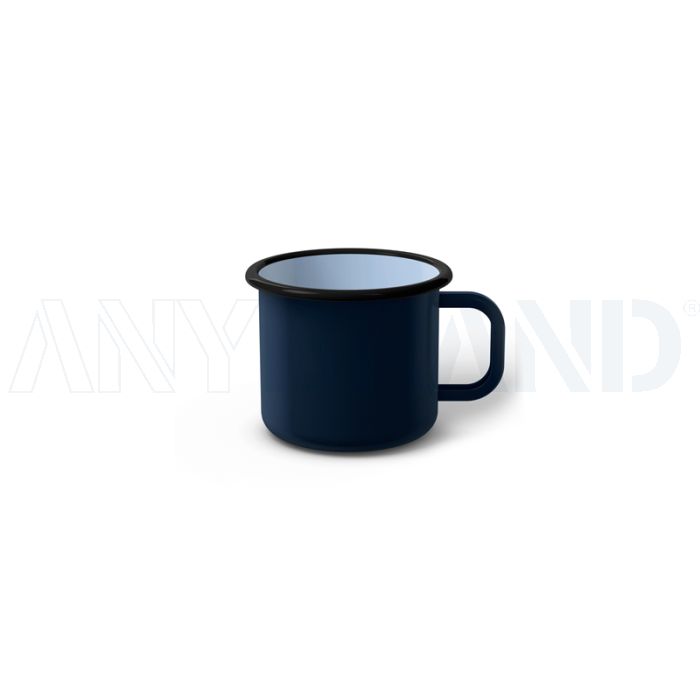 Emaille Tasse 5 cm dunkelblau, schwarzer Rand, Innenfarbe hellblau, (Espressotasse) bedrucken