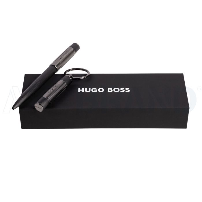 HUGO BOSS Set Gear Ribs Black (kugelschreiber & schlüsselring) bedrucken