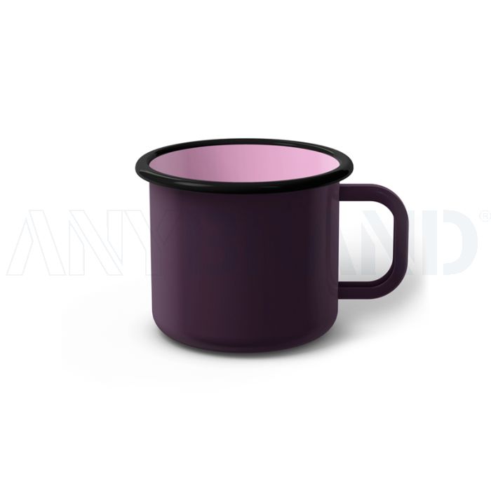 Emaille Tasse 7 cm dunkelviolett, schwarzer Rand, Innenfarbe pink, (Cappuccinotasse) bedrucken