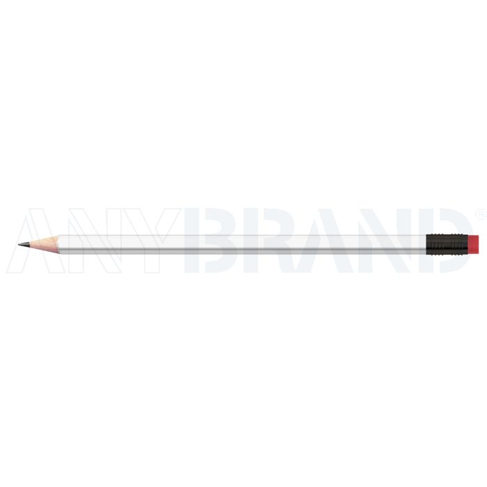 Staedtler Bleistift weiß, eckig mit Zwinge und Radiertip bedrucken