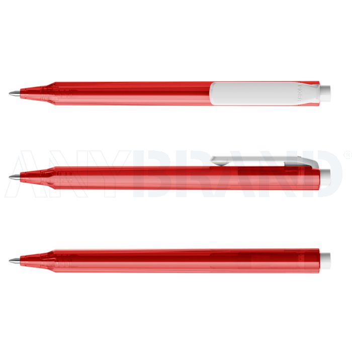 Pigra P04 Kugelschreiber transparent mit weißem Clip bedrucken