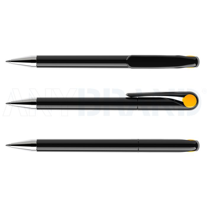 Prodir DS1 TPC Twist Kugelschreiber schwarz poliert mit Metallspitze und farbigem Punkt bedrucken