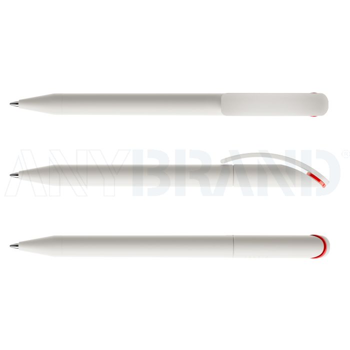 Prodir DS3 TMM Twist Kugelschreiber weiß matt mit Metallspitze und farbigem Ring bedrucken