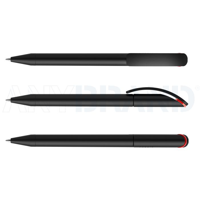 Prodir DS3 TMM Twist Kugelschreiber schwarz matt mit Metallspitze und farbigem Ring bedrucken