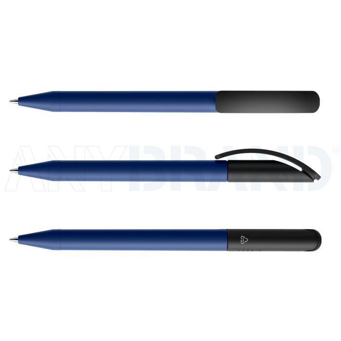 Prodir DS3 TNN Regeneration Pen Push Kugelschreiber blau mit farbigem Clip bedrucken