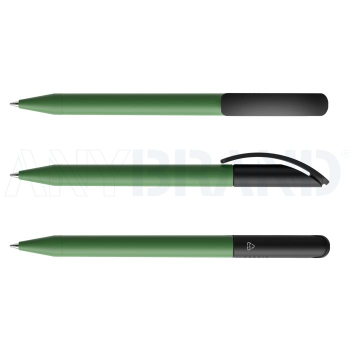 Prodir DS3 TNN Regeneration Pen Push Kugelschreiber grün mit farbigem Clip bedrucken