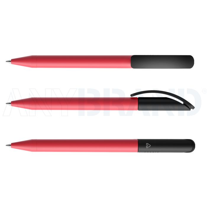 Prodir DS3 TNN Regeneration Pen Push Kugelschreiber rot mit farbigem Clip bedrucken