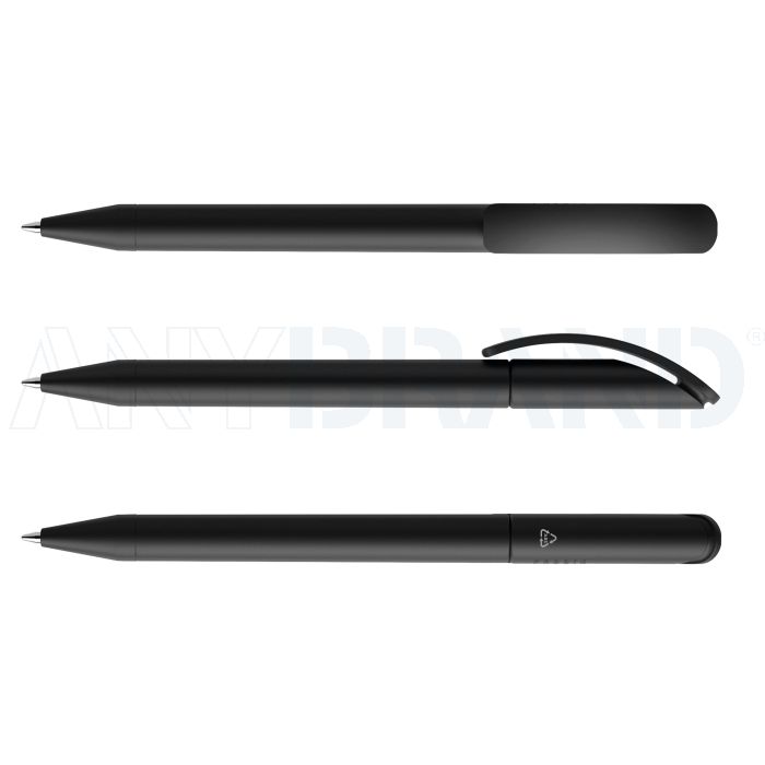 Prodir DS3 TNN Regeneration Pen Push Kugelschreiber schwarz mit farbigem Clip bedrucken