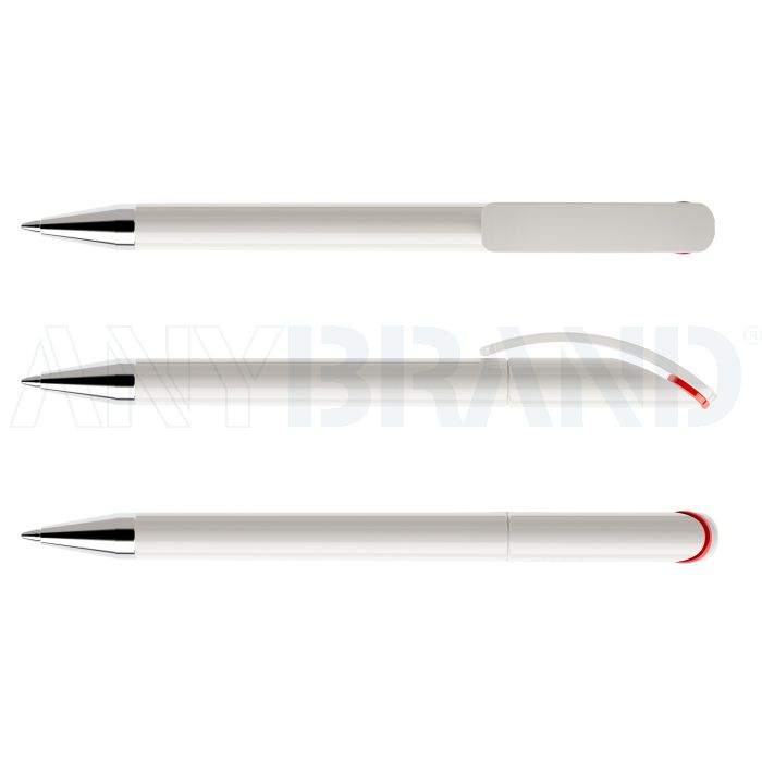 Prodir DS3 TPC Twist Kugelschreiber weiß poliert mit Metallspitze und farbigem Ring bedrucken