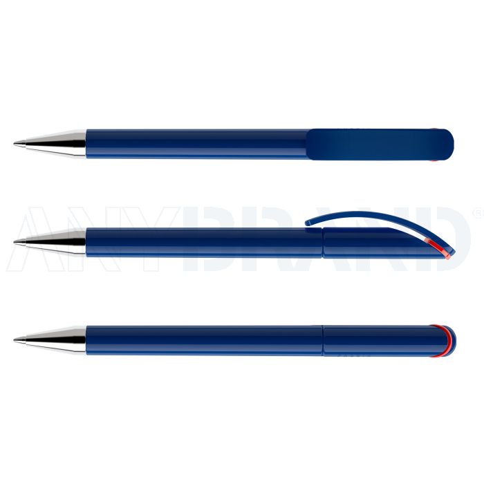 Prodir DS3 TPC Twist Kugelschreiber blau poliert mit Metallspitze und farbigem Ring bedrucken