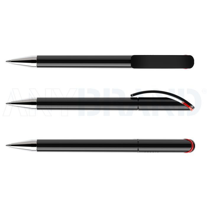 Prodir DS3 TPC Twist Kugelschreiber schwarz poliert mit Metallspitze und farbigem Ring bedrucken