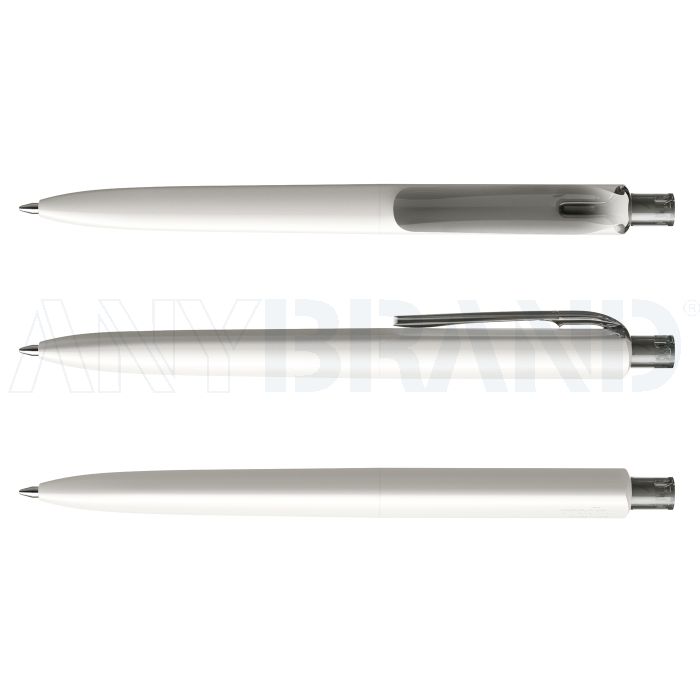 Prodir DS8 PPP Push Kugelschreiber weiß poliert mit transparentem Drücker und Clip bedrucken