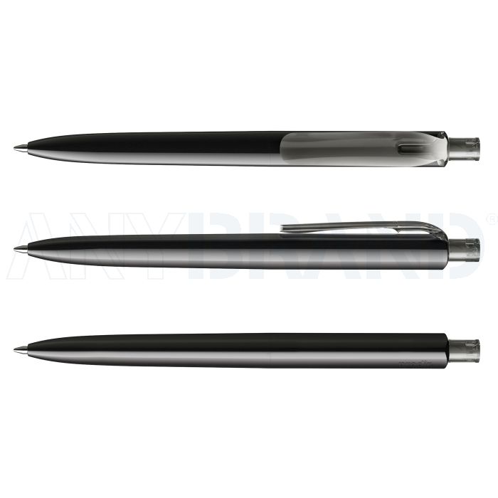 Prodir DS8 PPP Push Kugelschreiber schwarz poliert mit transparentem Drücker und Clip bedrucken