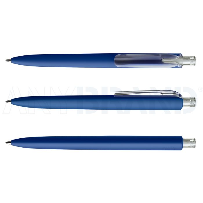 Prodir DS8 Soft Touch PRR Push Kugelschreiber blau mit transparentem Drücker und Clip bedrucken