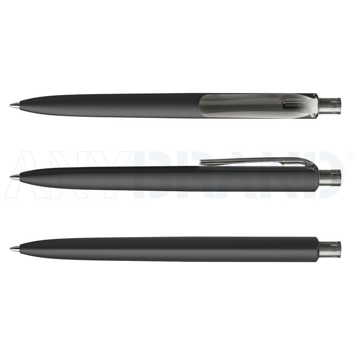 Prodir DS8 Soft Touch PRR Push Kugelschreiber schwarz mit transparentem Drücker und Clip bedrucken