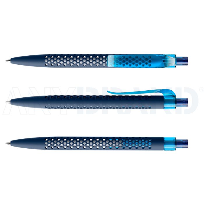 Prodir QS40 PRT Soft Touch Push Kugelschreiber blau mit Clip Curve transparent bedrucken