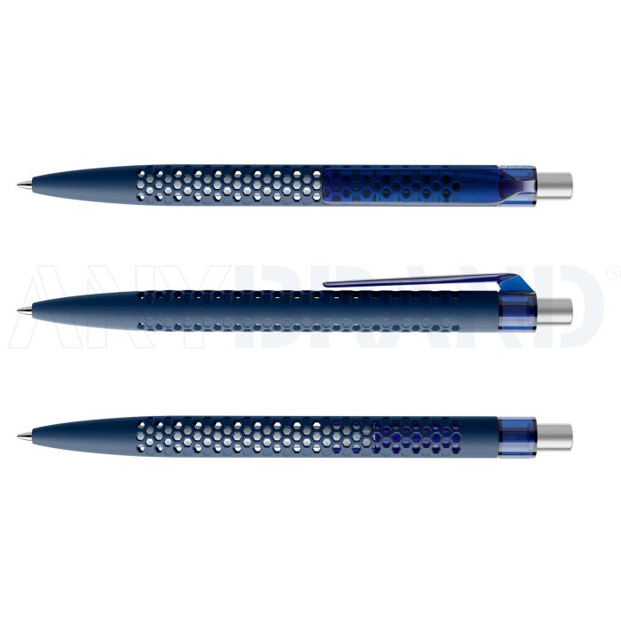 Prodir QS40 Soft Touch PRT Push Kugelschreiber mit Clip gerade transparent und Metalldrücker satiniert bedrucken