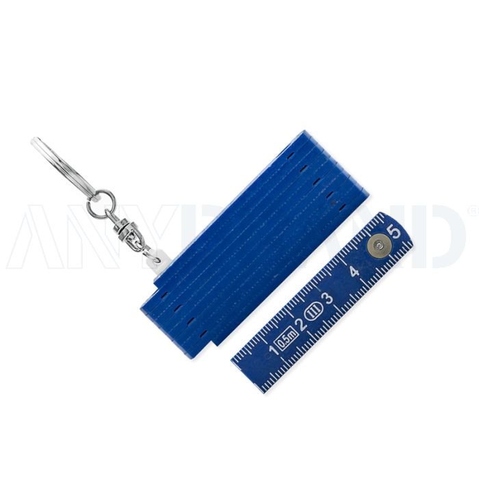 Mini Zollstock Schlüsselanhänger aus Kunststoff 0,5 m in dunkelblau bedrucken